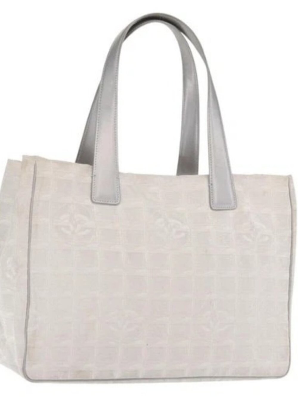 CHANEL New Travel Line Tote Bag Nylon Silver CC Auth ka2106